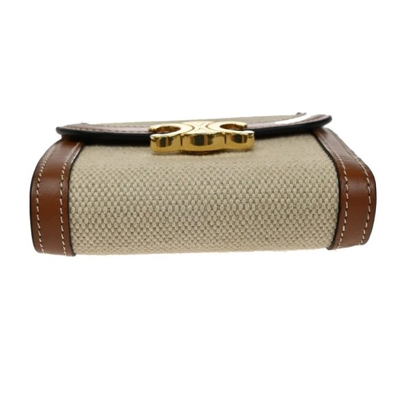 CELINE Triomphe Small Trifold Wallet Purse Canvas Leather Brown BE GHW 87RL411 - Picture 6 of 12